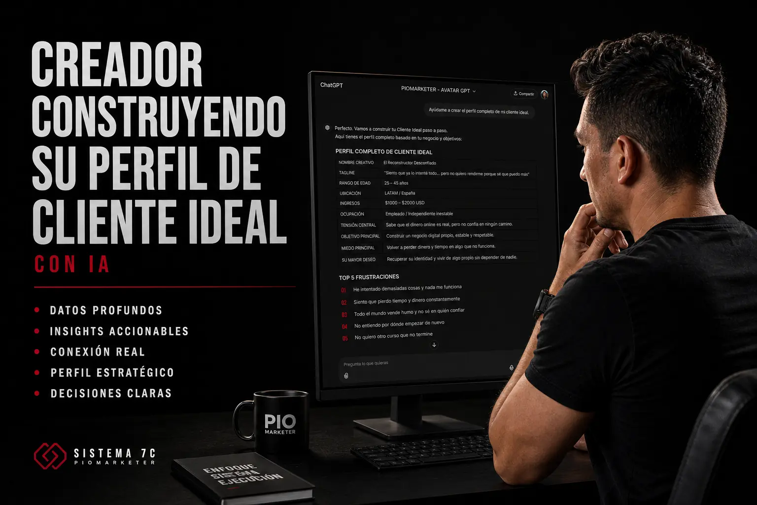 Creador construyendo su perfil de cliente ideal con IA en pantalla de ChatGPT